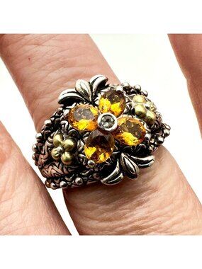 Barbara Bixby Topaz Ring Sterling Silver 18K Gold Size 9